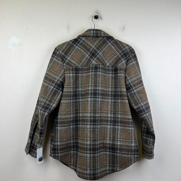 Nordstrom Treasure & Bond Plaid Tartan Shirt Brown Blue Button Shacket Size S - Picture 2 of 8